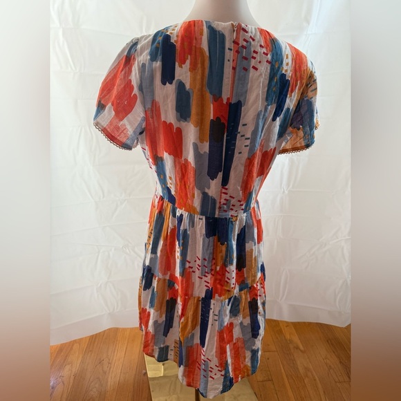 THML Orange and Blue Sundress with Knee-Length Flutter Sleeves - Picture 2 of 5
